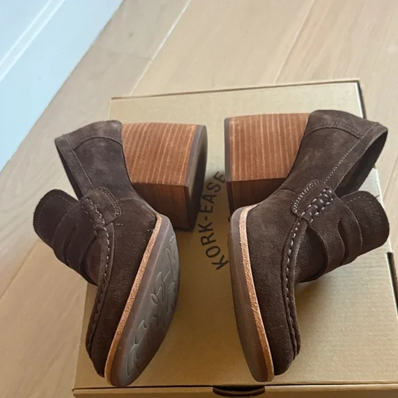 Kork-Ease Dark Brown Suede Block Heel Loafers - Picture 3 of 7
